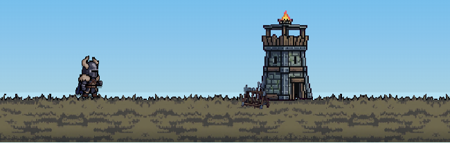 Uma torre de vigia com um pátio pequeno