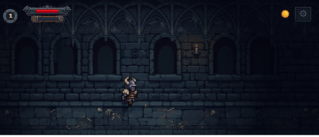 Inside the Crypt: dark stone walls with gothic arches