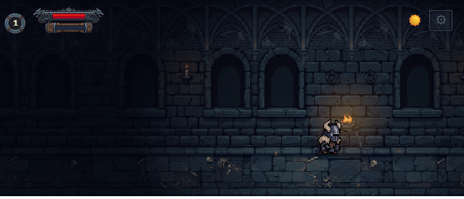 The hero walks through the Crypt by torchlight